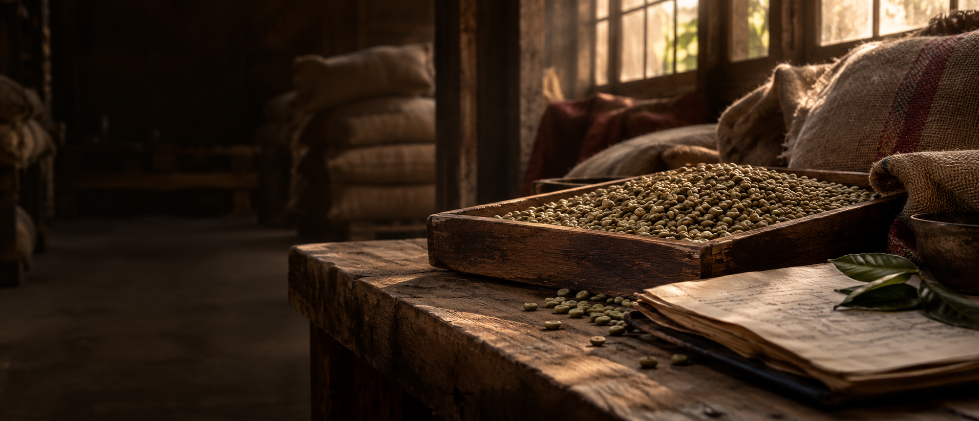 Green coffee samples and sourcing materials